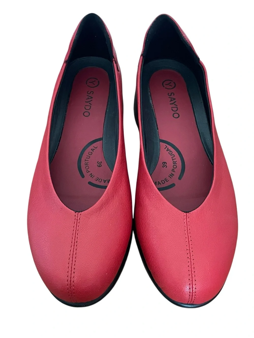 Saydo Sonia Low Wedge Shoes Red Leather Slip On Comfort Women’s Size 8 8.5